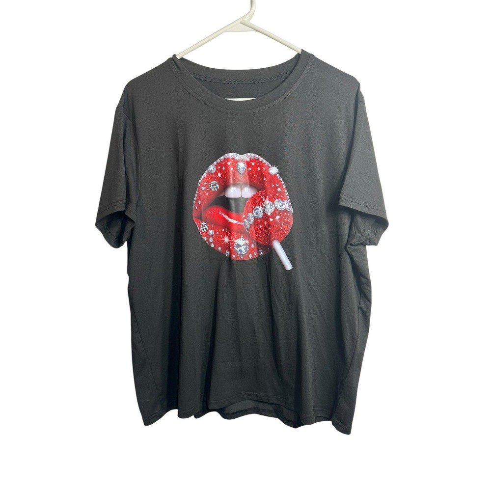 womens graphic short sleeve shirt size XXL 2XL lips red sucker